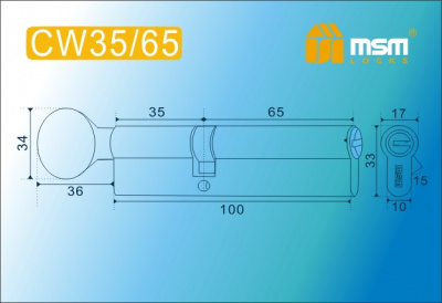 Цил.мех-зм MSM CW35в/65mm SN перфо.кл/верт. (Матовый никель) 2