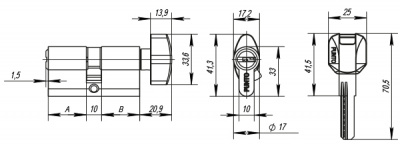 Цил.мех-зм PUNTO Z402/ 80mm(40+10+30) CP хром 5кл. 2