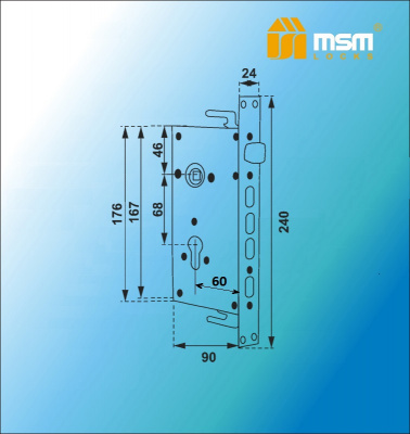 Замок врезной ML68 60A L-левый автомат CP (Хром) MSM	2