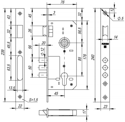 Корпус замка 900 3MR/PB W/B (латун.пл.)_2