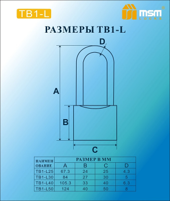 Замок навесной TB1-L30 MSM Blister 2