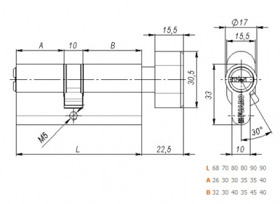Цилиндр.мех-зм с вертушкой R602/60mm (25+10+25) BBP латунь 5кл._2