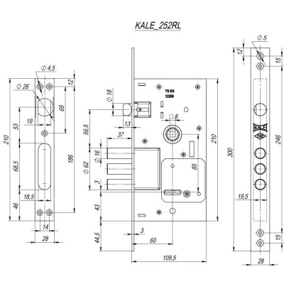 Замок врезной KALE 252/RL никель 5 кл. сувальдный_2