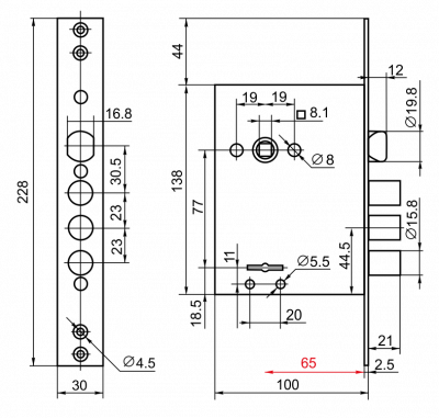 Замок врезной BORDER 87317 ЗВ9-8Г/15 (1)