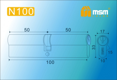 Цил.мех-зм MSM N100mm PB простой кл/кл. (Полированная латунь) 2
