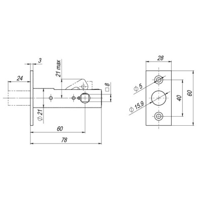 Задвижка врезная DB 860 CP (хром) 60мм_2