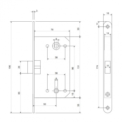 Защелка врезная Apecs 5300 P-WC-AB2