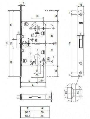 Замок межк.под цил. (ант. бр.) с отв. пл.  B02402.05.12 (ант.бр.) MEDIANA POLARIS B06103.50.12.567 (1)