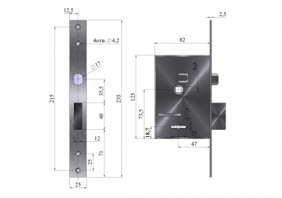Замок врезной Герион Карат-У б/ручек универс._2