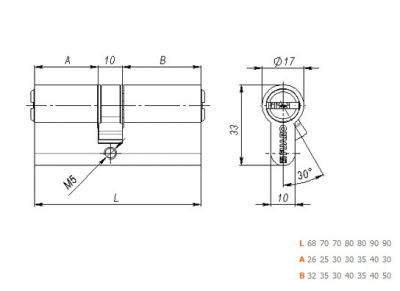 Цилиндр.мех-зм R600/100 mm (45+10+45) CP хром 5 кл.._2